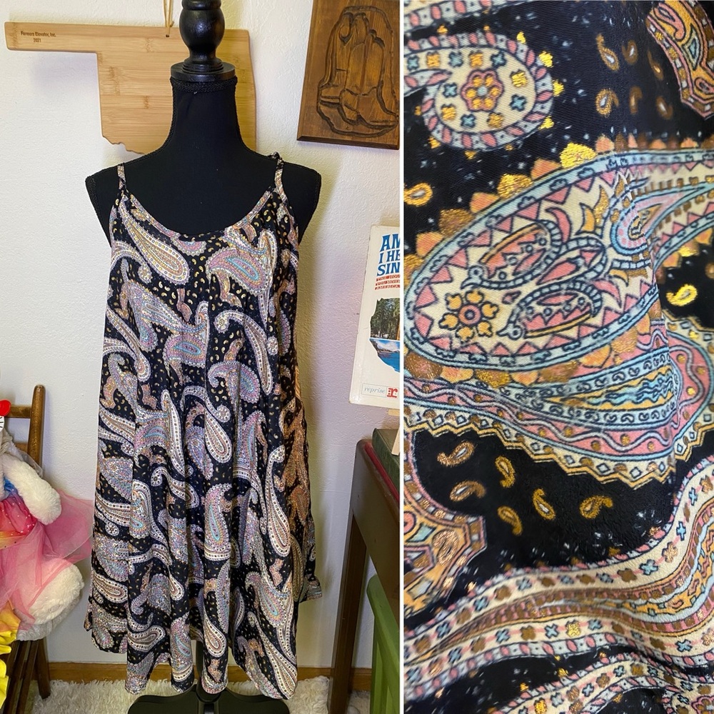 Karma Highway One Size Paisley Hippie Boho Flowy Adjustable Strap Tank Dress
